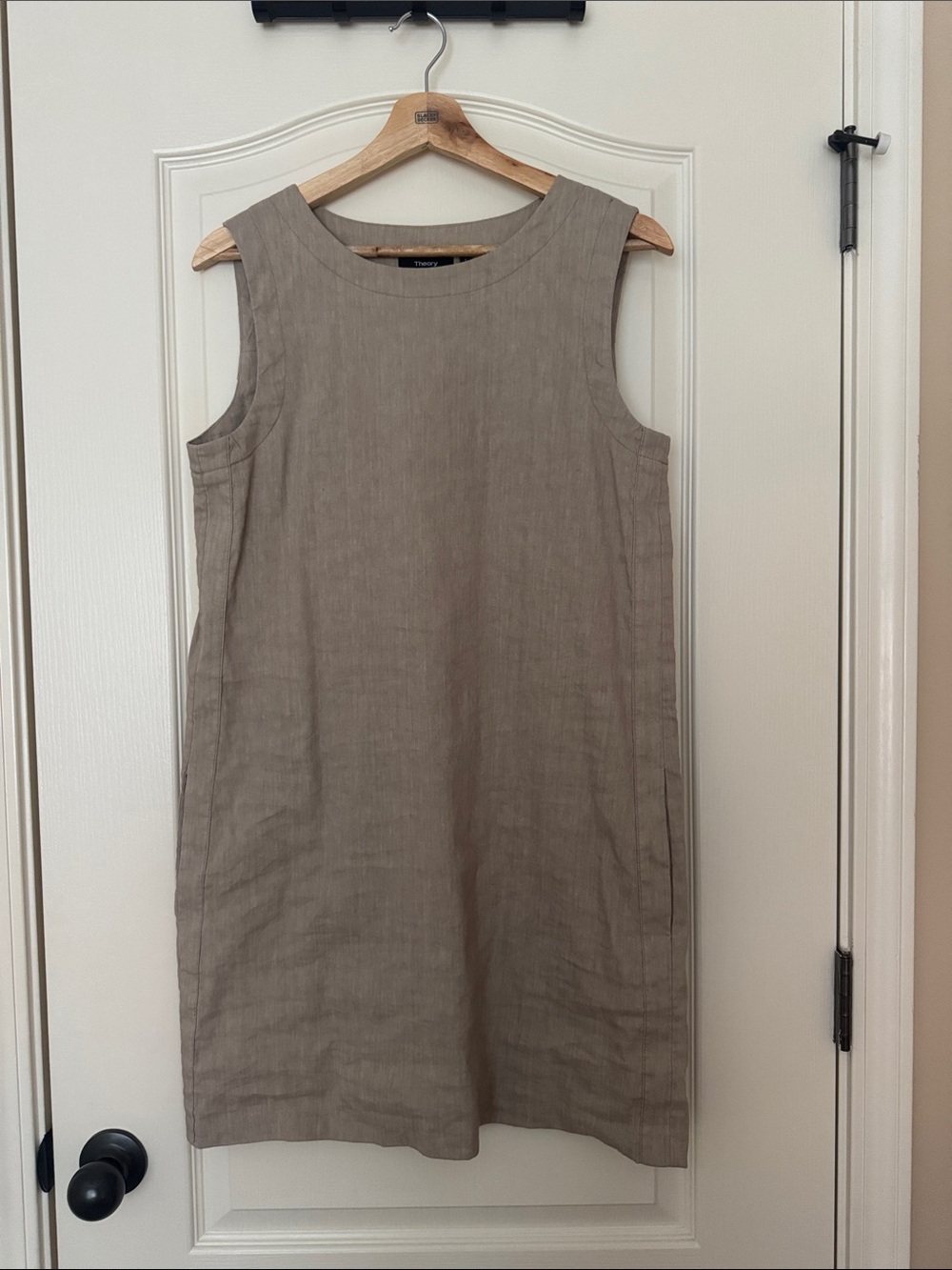 Theory Sleeveless Taupe Linen Shift Dress